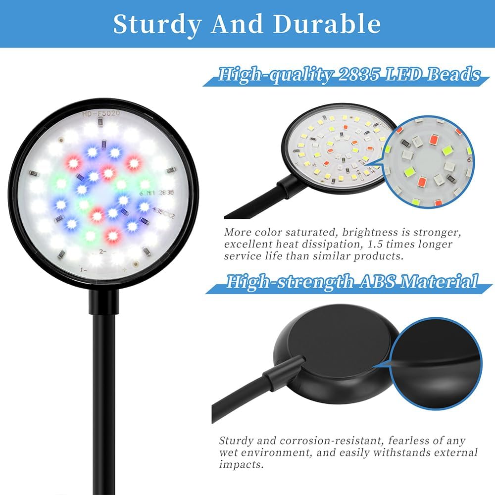Mini Clip On Aquarium Light 7W Dimmable Small Fish Tank Light USB Moving Lamp with White Red Blue Green LED for 1 to 3 Gallon Tanks - Image 4