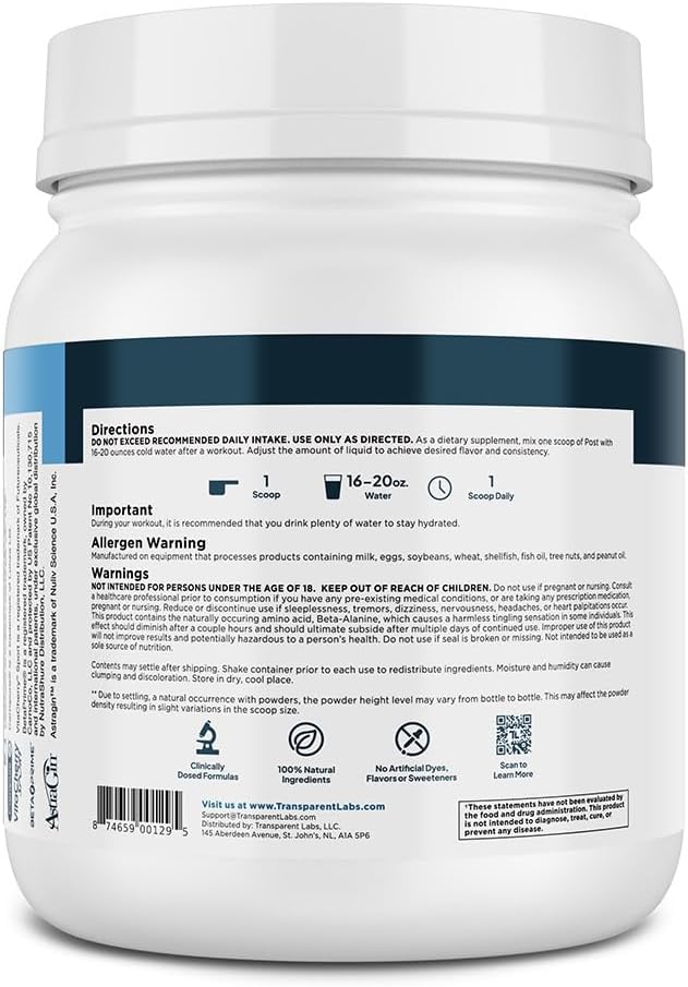 Transparent Labs Post - Post-Workout Recovery Muscle Builder with L-Glutamine, Beta-Alanine and BetaPure Betaine Anhydrous for Muscle Recovery and Muscle Building - 30 Servings, Strawberry Lemonade - Image 8