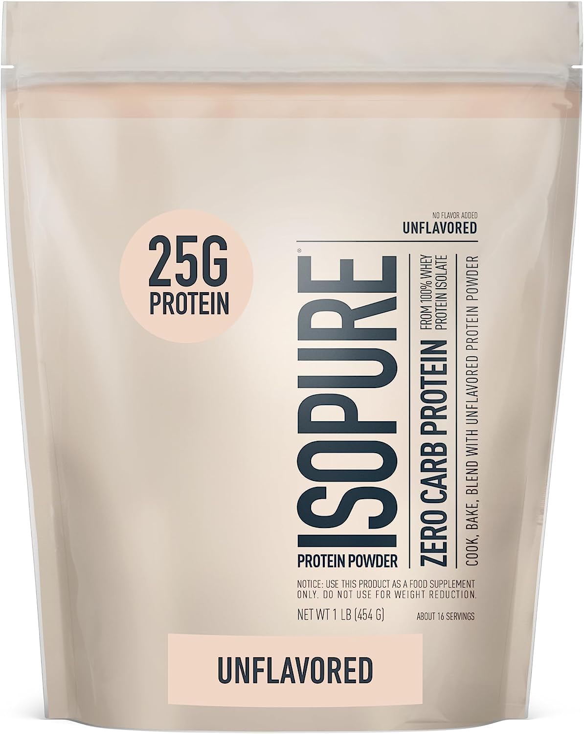 Isopure Zero Carb 100% Pure Whey Isolate Protein Powder, Lactose Free, Gluten Free, With Vitamins, Unflavored, 25g Protein Per Serving, 1 Lb, 16 Servings - Image 2