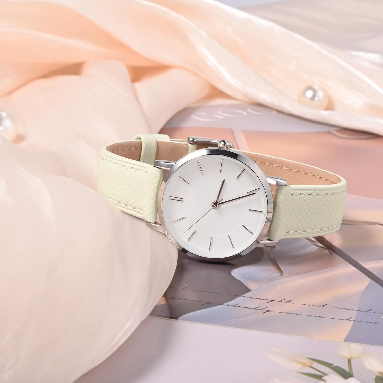 WOCCI 12mm Grace Watch Band for Ladies, Top Grain Leather, Quick Release Replacement Strap with Gold Buckle (Beige) - Image 9