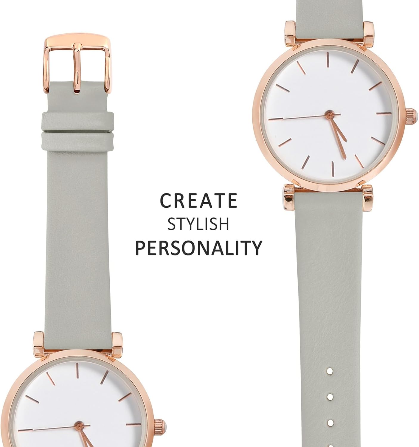 WOCCI 12mm Lug Width, Elegant Watch Band, Genuine Leather Replacement Strap with Rose Gold Buckle (Gray) - Image 9