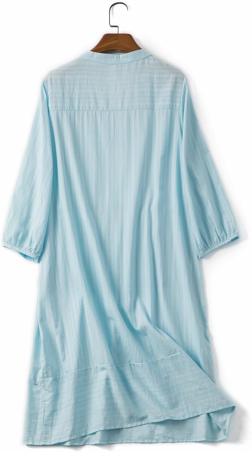 Lafural Womens V Neck Cotton Casual Loose Shift Tunic Smock Summer Dresses Vacation Dress 3/4 Sleeve Pocket - Image 4