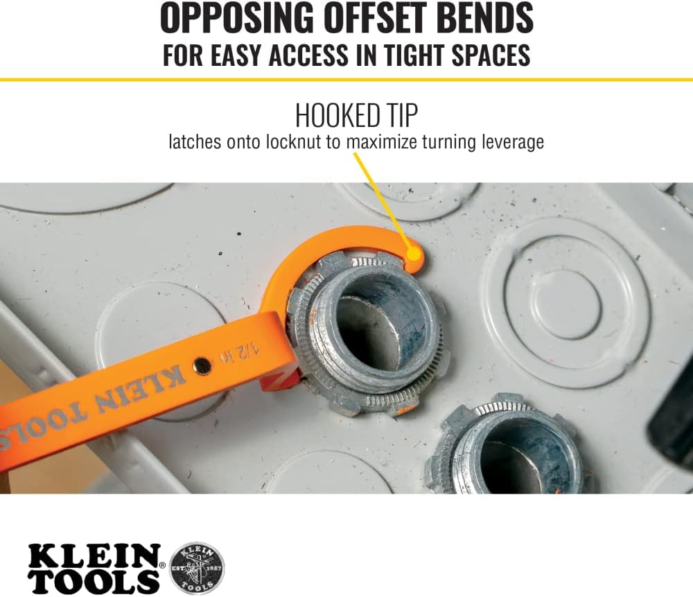 Klein Tools 50900R Conduit Lockout Wrench Set, Tighten and Loosen Locknuts in Tight Spaces, 1/2, 3/4 and 1-Inch, Offset Bends, 3-Piece - Image 4