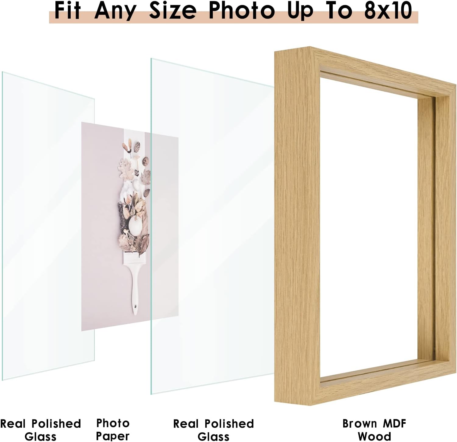MUYE 8x10 Floating Frame Set of 2,Double Glass Rustic Photo Frame for Wall Hanging or Tabletop Standing,Display Any Size Photo up to 8x10,Natural - Image 6