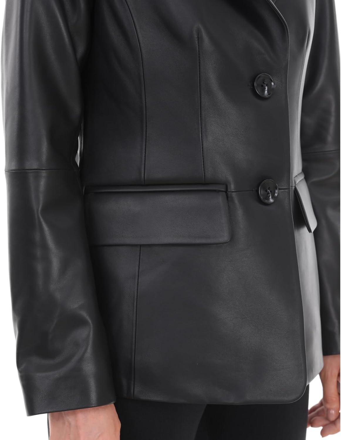 Lambskin Leather Jacket Women,Long Sleeve Button Front Leather Blazer,Notched Lapel Casual Style,Vent Detail - Image 6