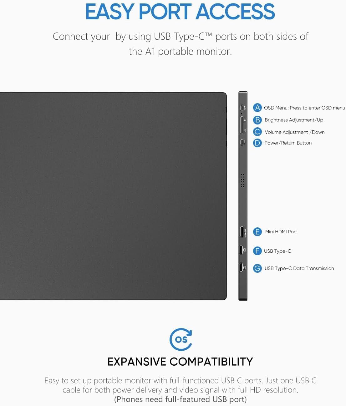 ARZOPA Portable Monitor 15.6'' FHD 1080P - Ultra-Slim Portable Laptop Monitor with Kickstand - IPS Display for PC, MAC, Phone, Xbox, PS5 - USB C & HDMI Connectivity - A1 - Image 5