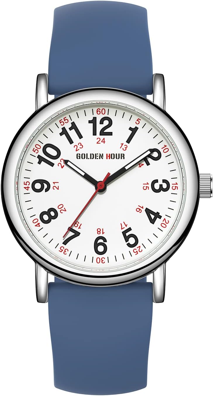 GOLDEN HOUR Waterproof Nurse Watch for Medical Professionals, Students Women Men - Military Time Luminouse Easy Read Dial, 24 Hour with Second Hand, Colorful Silicone Band - Image 3