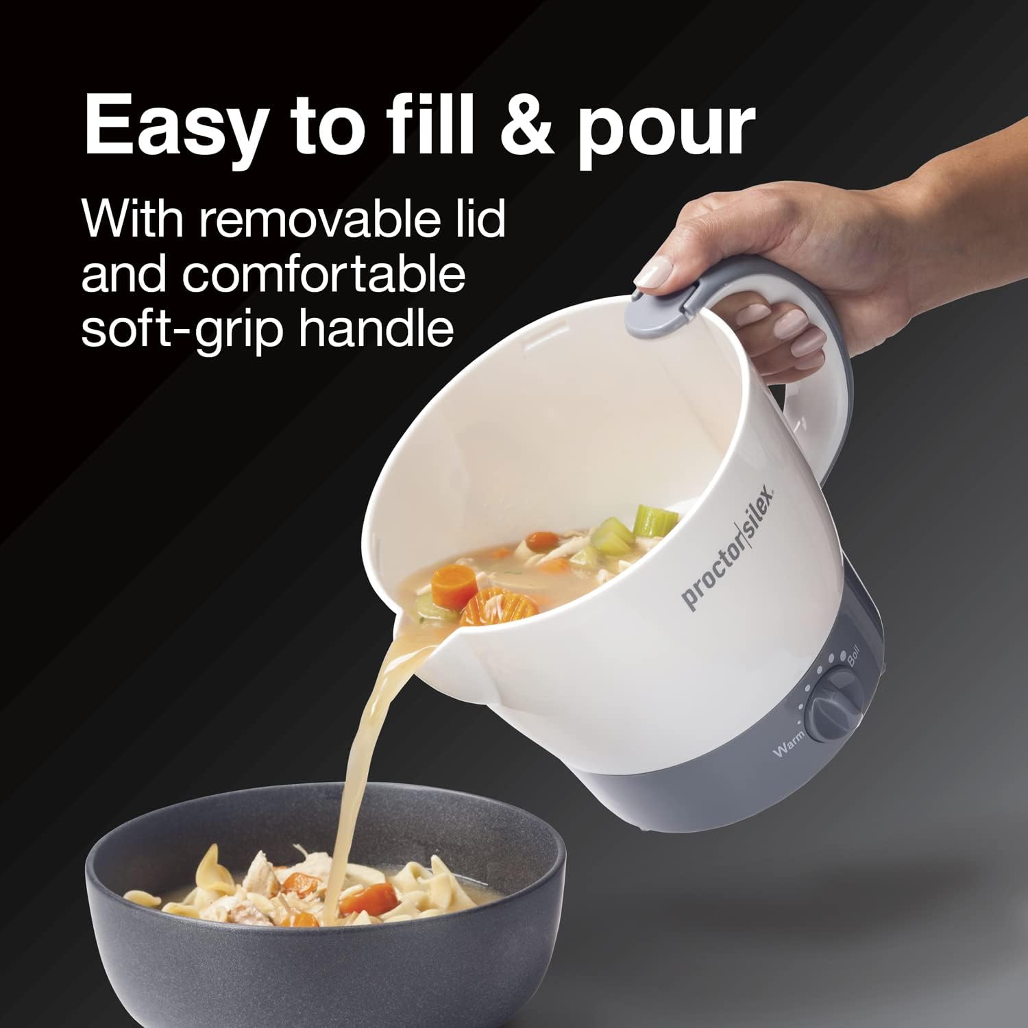 Proctor Silex 32oz Adjustable Temperature Hot Pot, Electric Kettle for Tea, Boiling Water, Cooking Noodles and Soup, White (48507PS) - Image 7