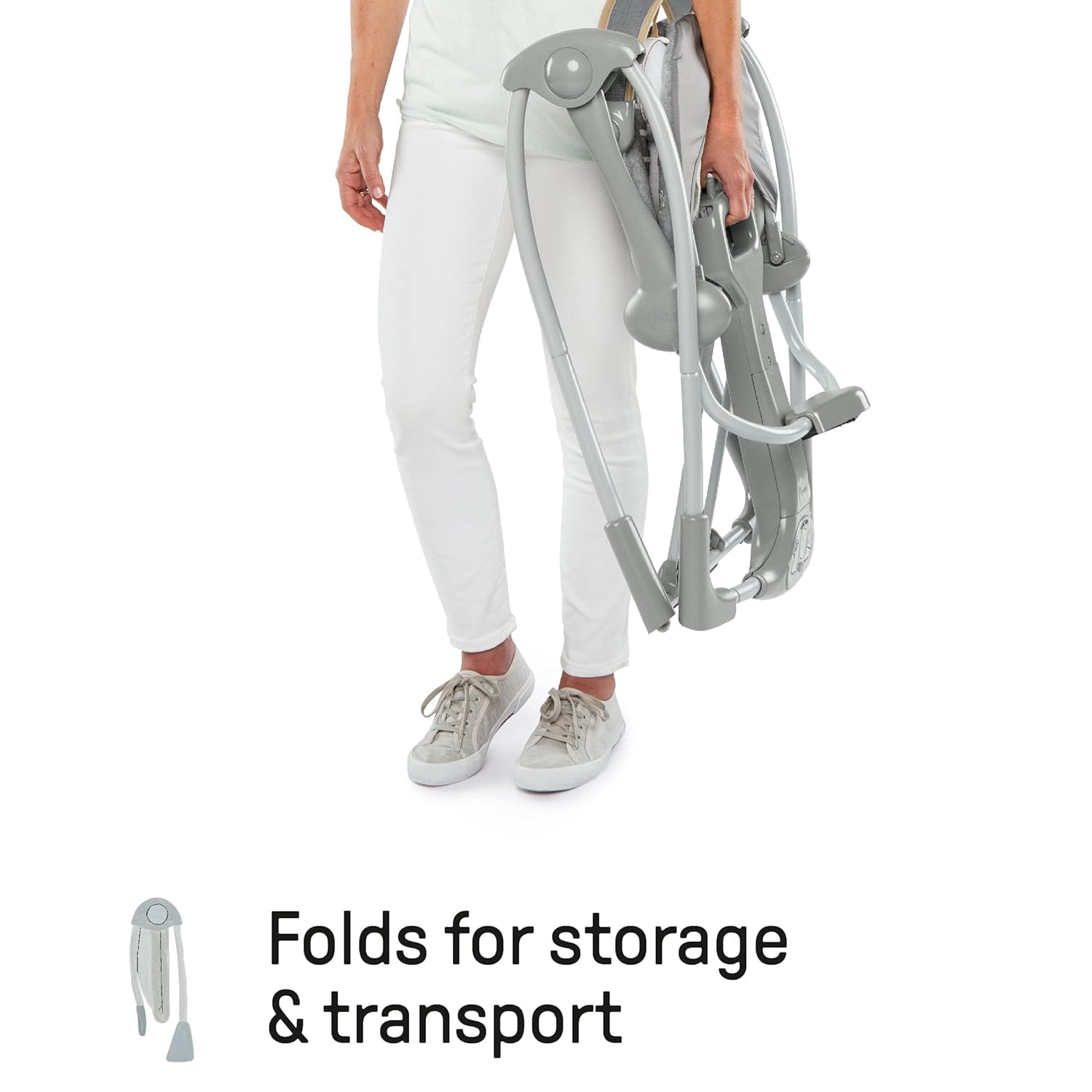 Ingenuity Swing 'n Go Deluxe 5-Speed Baby Swing with Cushioned Harness - Foldable, Portable, 2 Plush Toys & Sounds, 0-9 Months 6-20 lbs (Bella Teddy) - Image 6