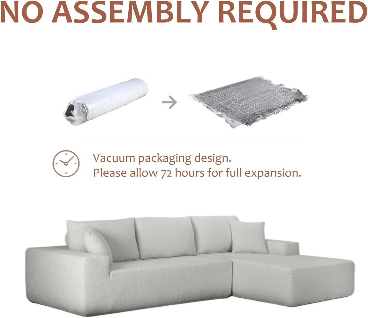 108" Cloud Sectional Couch, Modern Minimalist Modular Sofa with L-Shape Chaise and Deep Seat, Comfy Upholstered Sofa Couch for Living Room Bedroom, No Assembly Required (White, Right Facing) - Image 6