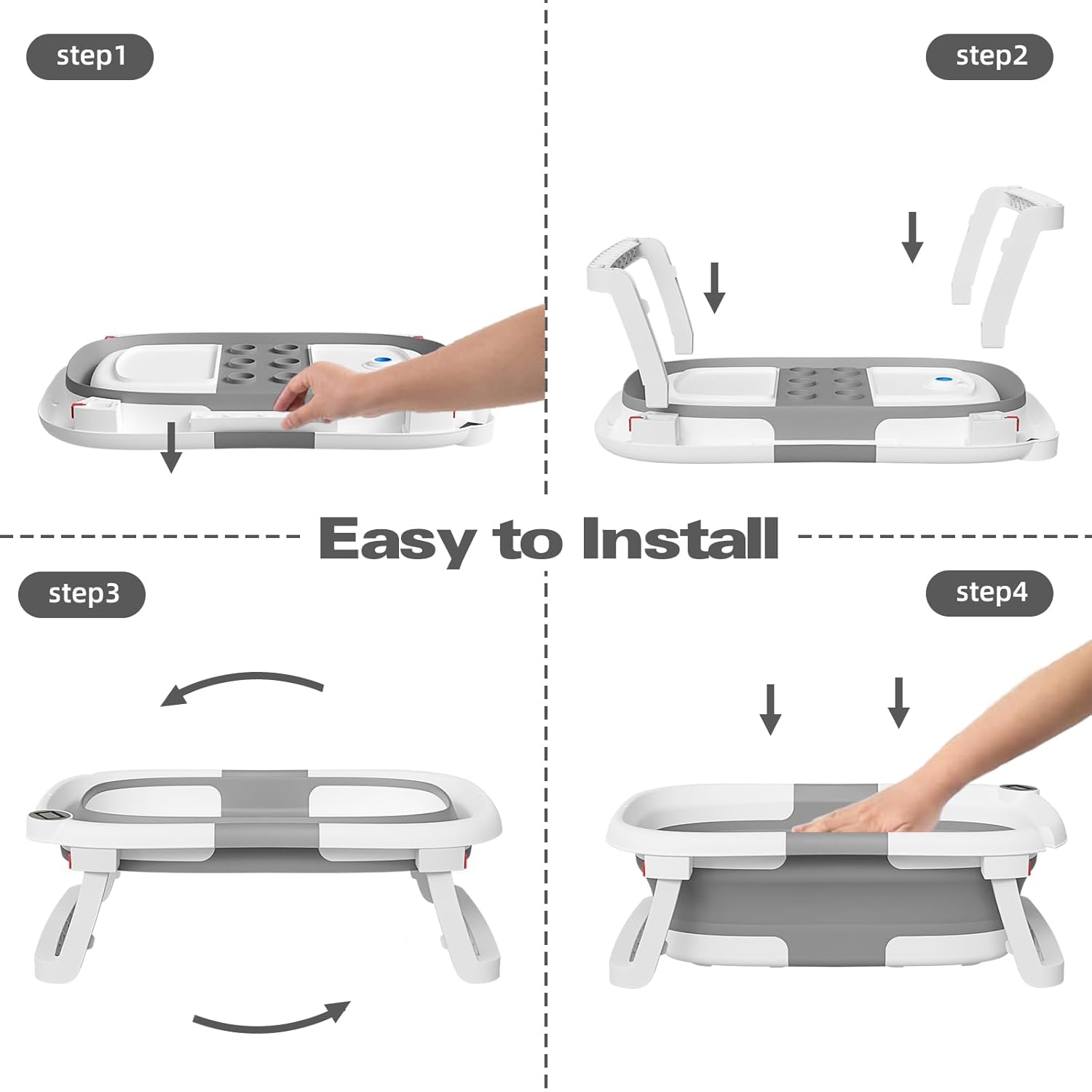 Collapsible Baby Bathtub,Baby Bath Tub with Soft Cushion & Thermometer,Baby Bathtub Newborn to Toddler 0-36 Months,Portable Travel Baby Tub,Gray - Image 7