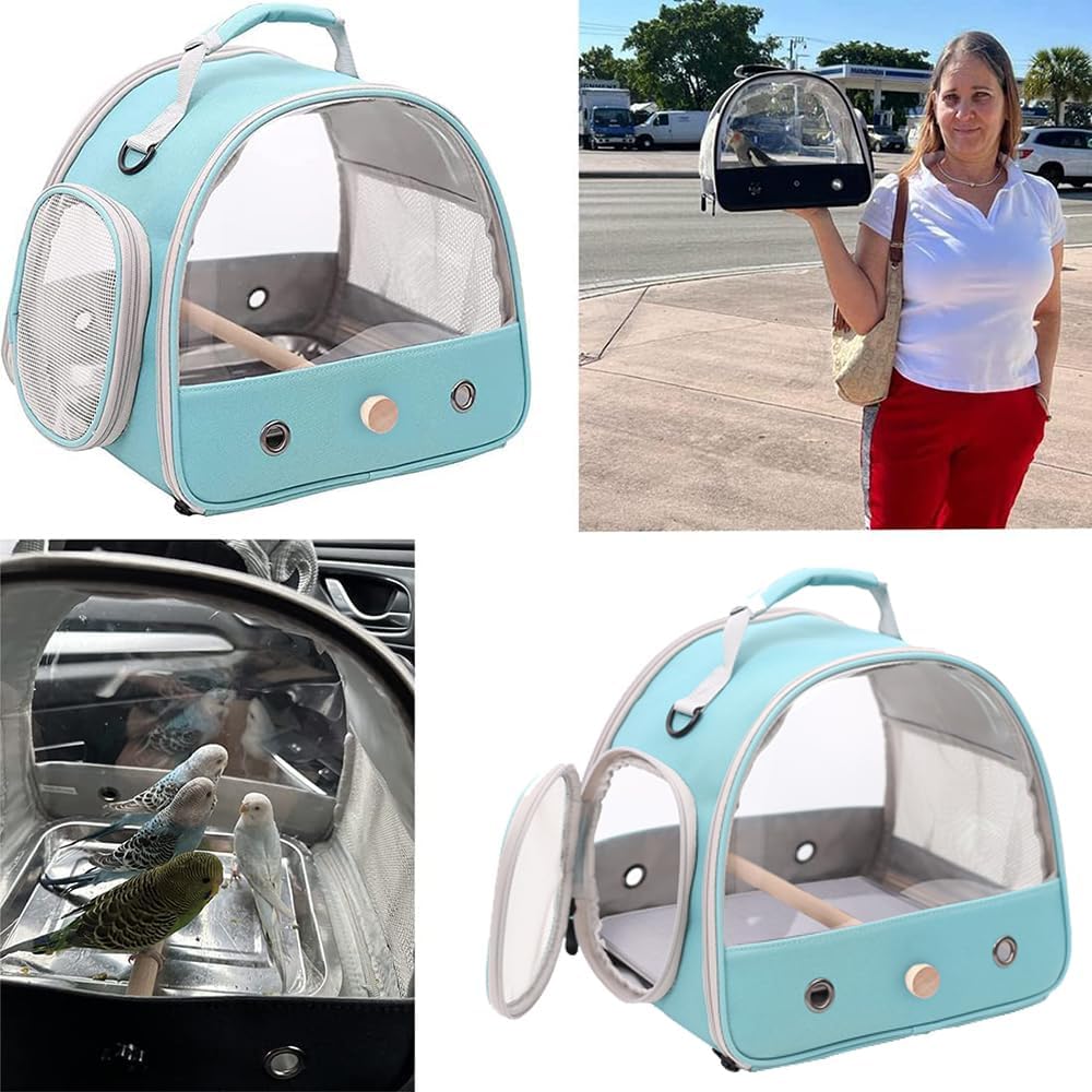 Small Bird Travel Cage Carrier, Portable Small Bird Parrot Parakeet Carrier with Standing Perch and Comfy Mat (NO Tray), Bird Carry Transport Bag for Vet Visit Shopping and Outdoor Adventure. - Image 6