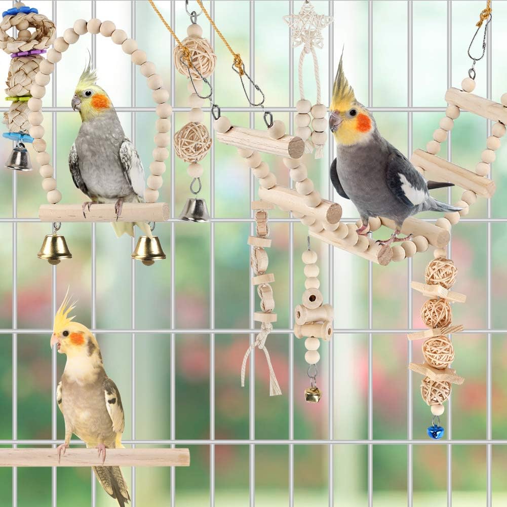 Bird Parrot Swing Toys, Chewing Standing Hanging Perch Hammock Climbing Ladder Bird Cage Toys for Budgerigar, Parakeet, Conure, Cockatiel, Mynah, Love Birds, Finches and Other Small to Medium Birds - Image 3