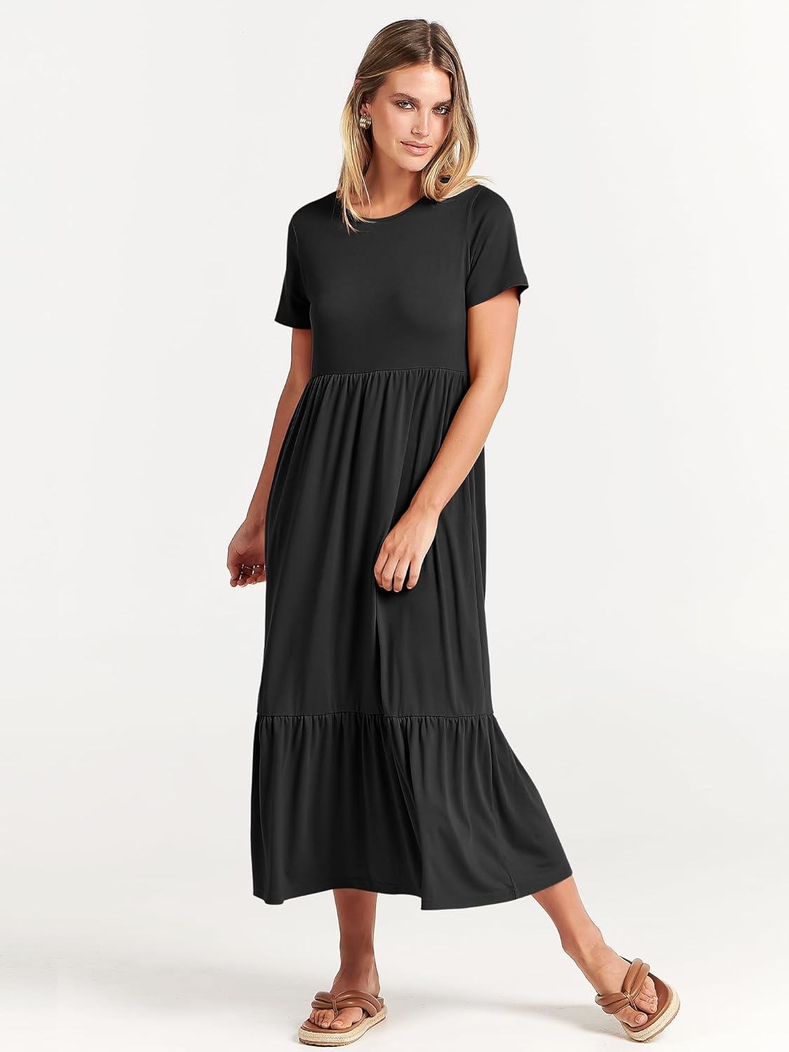 ANRABESS Women Summer Casual Short Sleeve Crewneck Aline Swing Flowy Tiered Shirt Maxi Beach Long Dress 2025 Trendy Outfits - Image 8