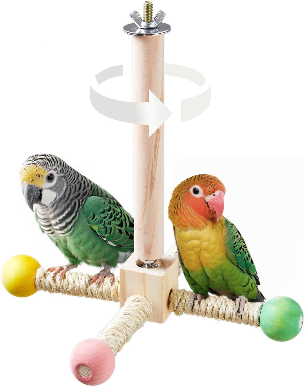 Bird Stand Perch Toy, Interactive Spinning Parakeet Toys, Wooden Exercise Wheel Parrot Toys, Enrichment Cockatiel Toys for Bird Cage, Bird Cage Accessories Perch Toy for Budgies Lovebirds (4 Perches) - Image 2