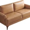 63" Faux Leather Loveseat Sofa, Mid-Century Modern Decor 2 Seater Love Seat Couches, Comfy Armrest Small Couch with Wood Grain Legs for Living Room Apartment, Tan Leather - Image 10