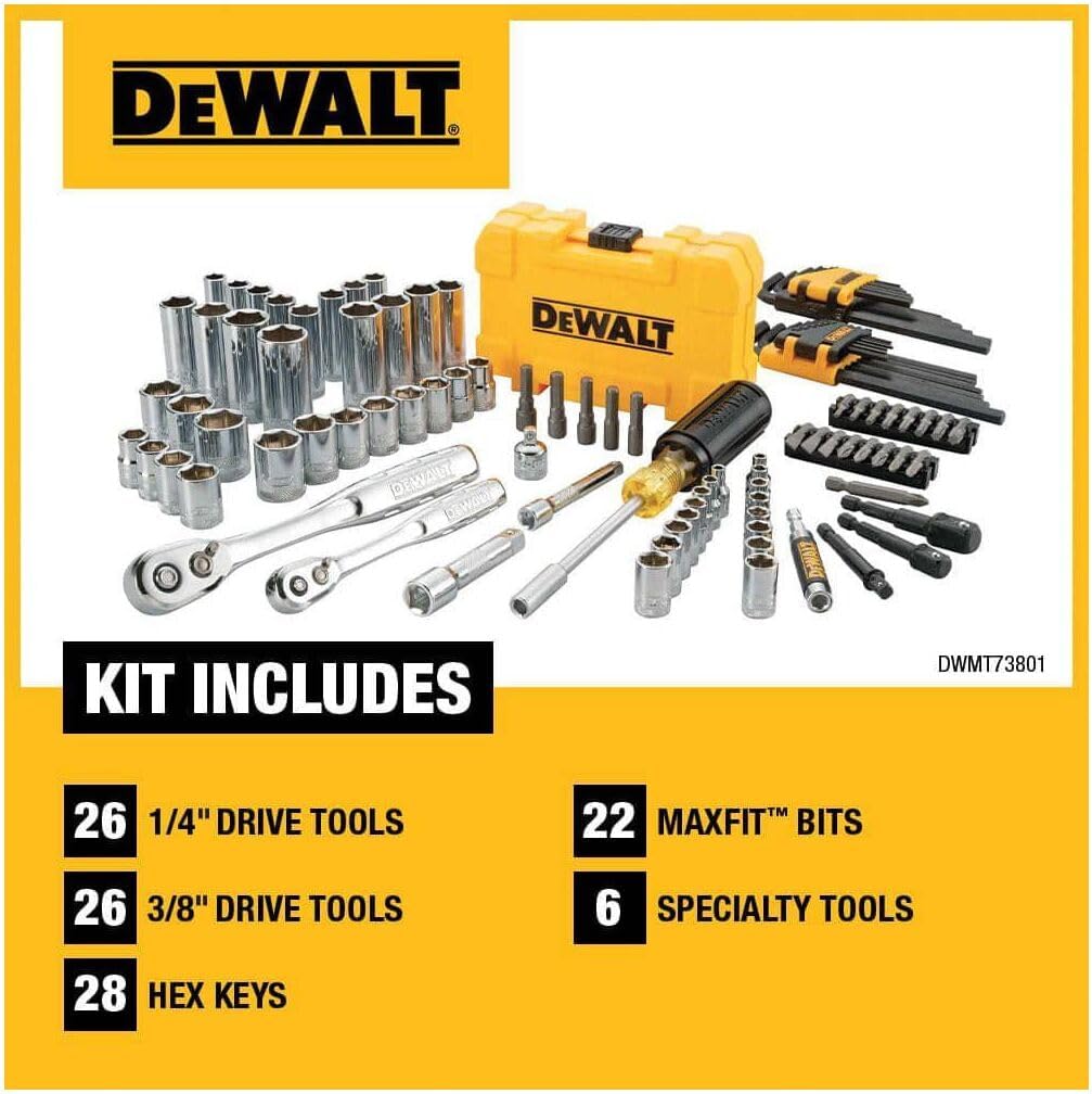 DEWALT Mechanics Tools Kit and Socket Set, 1/4" & 3/8" Drive, SAE, 108-Piece (DWMT73801) - Image 8