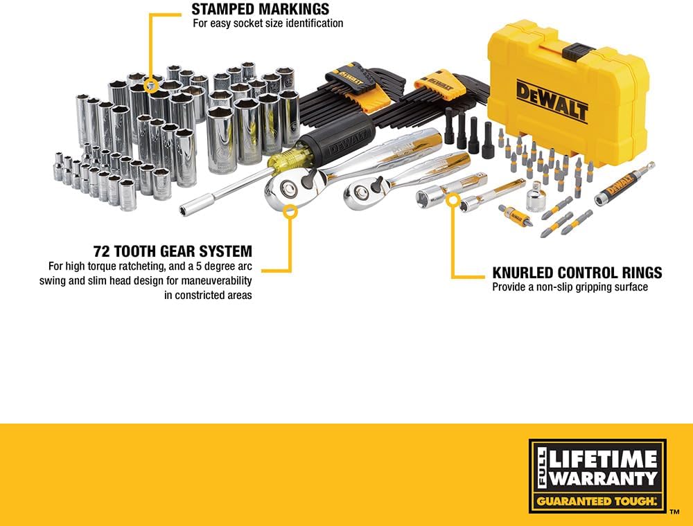 DEWALT Mechanics Tools Kit and Socket Set, 1/4" & 3/8" Drive, SAE, 108-Piece (DWMT73801) - Image 9