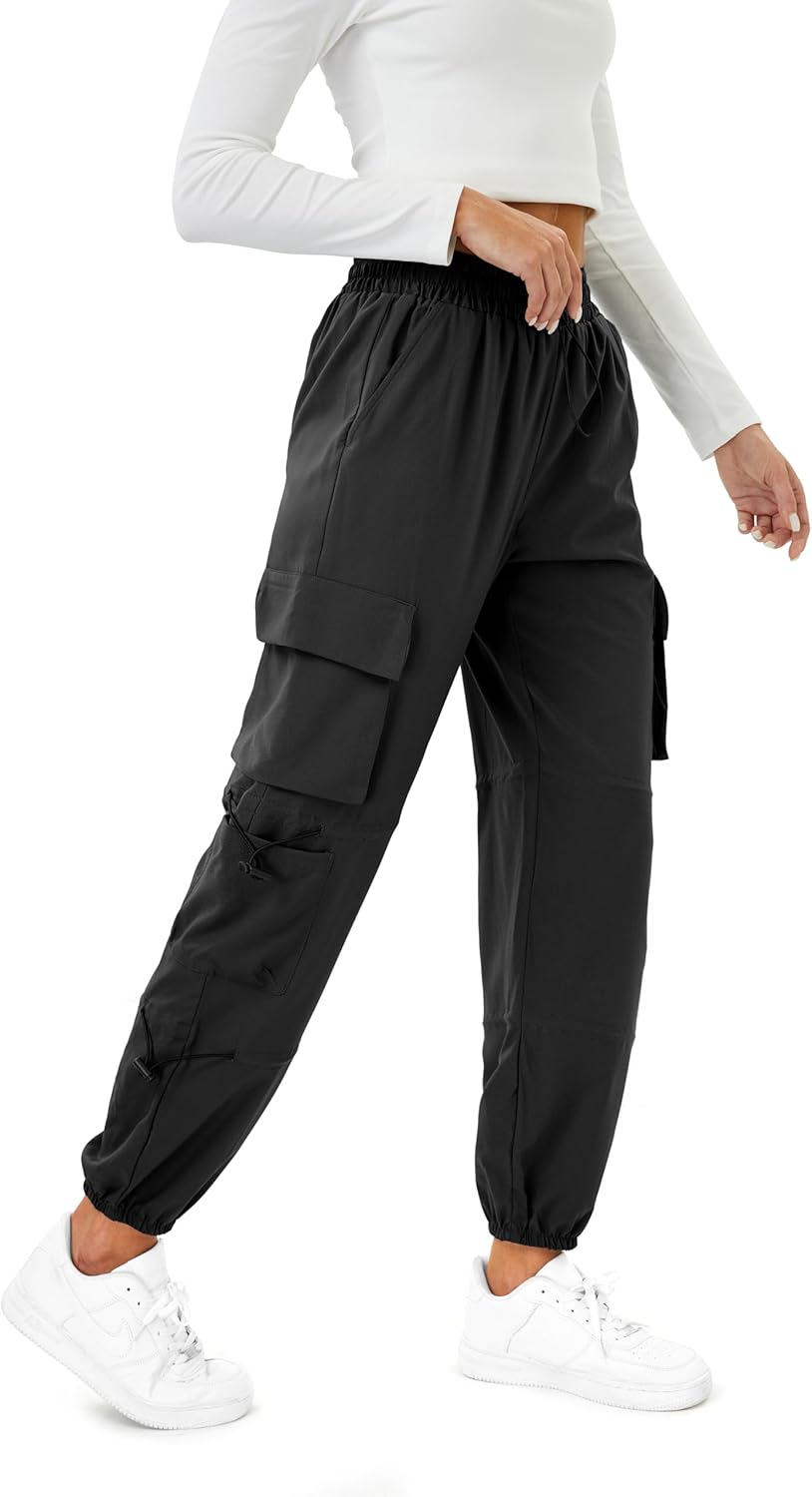 Womens Parachute Cargo Pants with Pockets Quick Dry Hiking Pants Lightweight Water-Resistant Baggy Joggers - Image 3