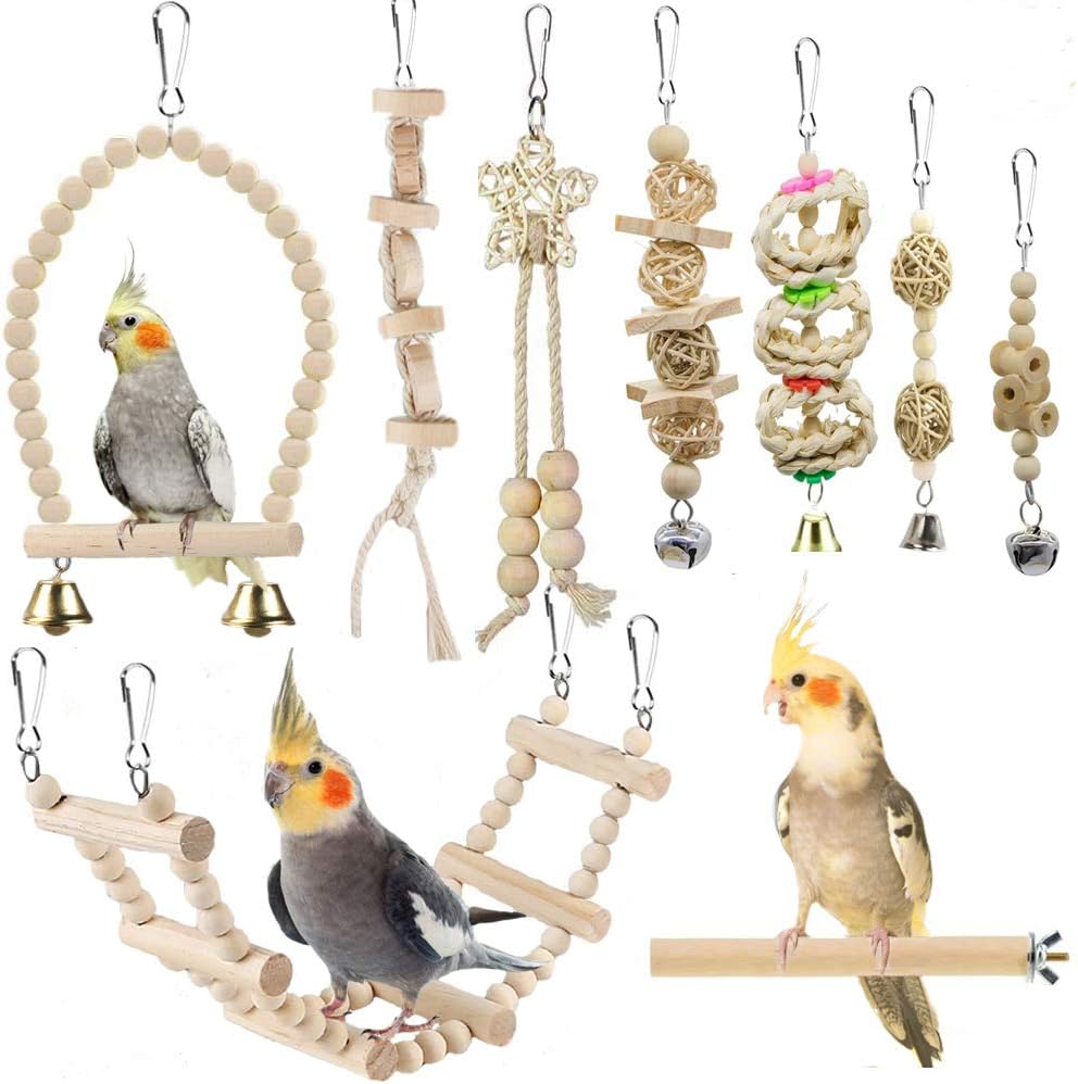 Bird Parrot Swing Toys, Chewing Standing Hanging Perch Hammock Climbing Ladder Bird Cage Toys for Budgerigar, Parakeet, Conure, Cockatiel, Mynah, Love Birds, Finches and Other Small to Medium Birds - Image 2