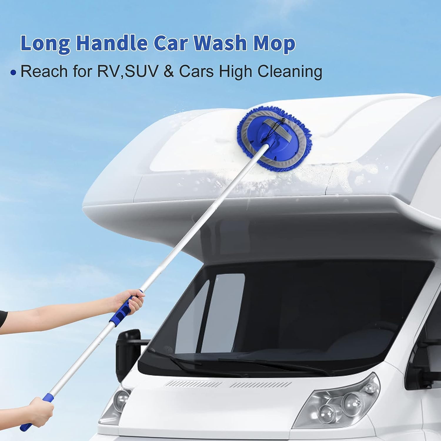 62'' Car Wash Brush with Long Handle, Scratch-Free Soft Bristles Sturdy Car Wash Mop Kit, Complete Car Cleaning Brush Kit Wash Mitt Towel Windshield Squeegee Wheel Tire Brush for Car Truck RV - Image 5