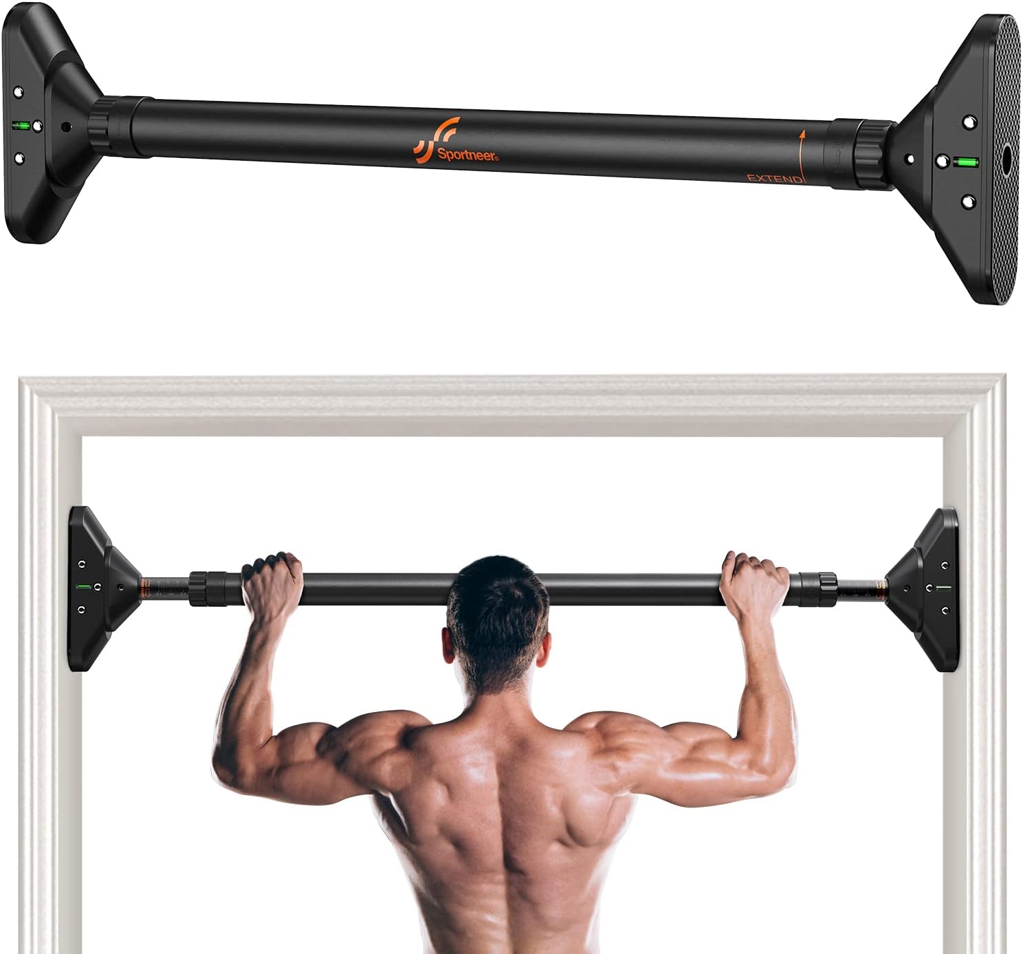 Sportneer Pull Up Bar: Strength Training Chin up Bar without Screws - Adjustable 29.5''-37'' Width Locking Mechanism Pull-up Bar for Doorway - Max Load 440lbs for Home Gym Upper Body Workout, Non-slip - Image 2