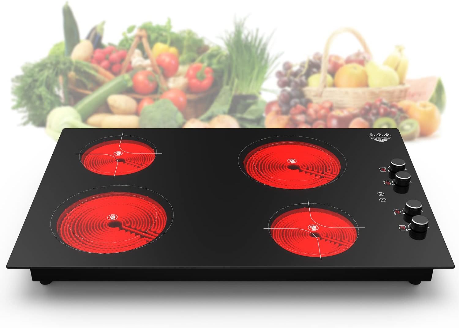 4 Burner Electric Cooktop,7200W Built-in & Countertop 4 Burner Electric Stove Top with 9 Power Levels, Child Safety Lock & 99mins Timer, 30 inch Electric Cooktop 220-240V (No Plug) - Image 2