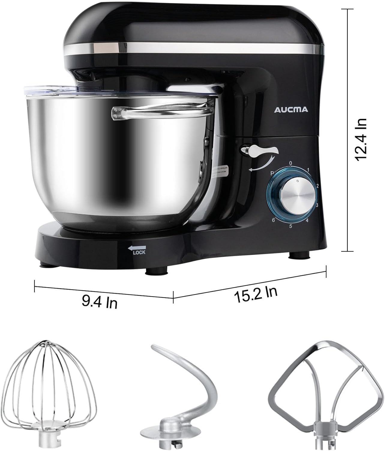 Aucma Stand Mixer,6.5-QT 660W 6-Speed Tilt-Head Food Mixer, Kitchen Electric Mixer with Dough Hook, Wire Whip & Beater (6.5QT, Black) - Image 5