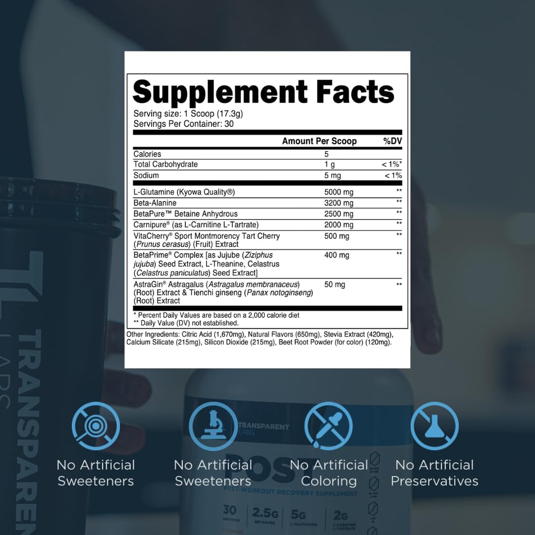 Transparent Labs Post - Post-Workout Recovery Muscle Builder with L-Glutamine, Beta-Alanine and BetaPure Betaine Anhydrous for Muscle Recovery and Muscle Building - 30 Servings, Strawberry Lemonade - Image 4