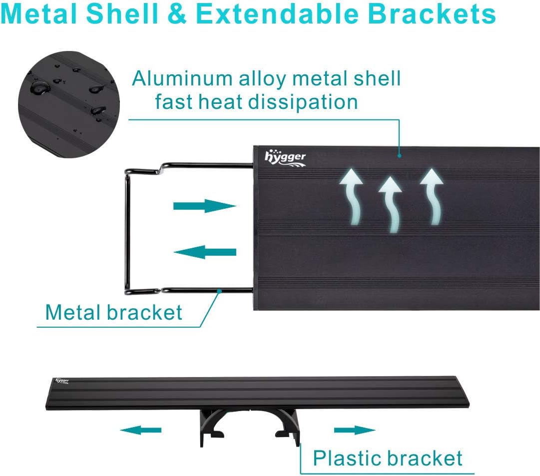 hygger 14W Full Spectrum Aquarium Light with Aluminum Alloy Shell Extendable Brackets, White Blue Red LEDs, External Controller, for Freshwater Fish Tank (18-24 inch) - Image 6