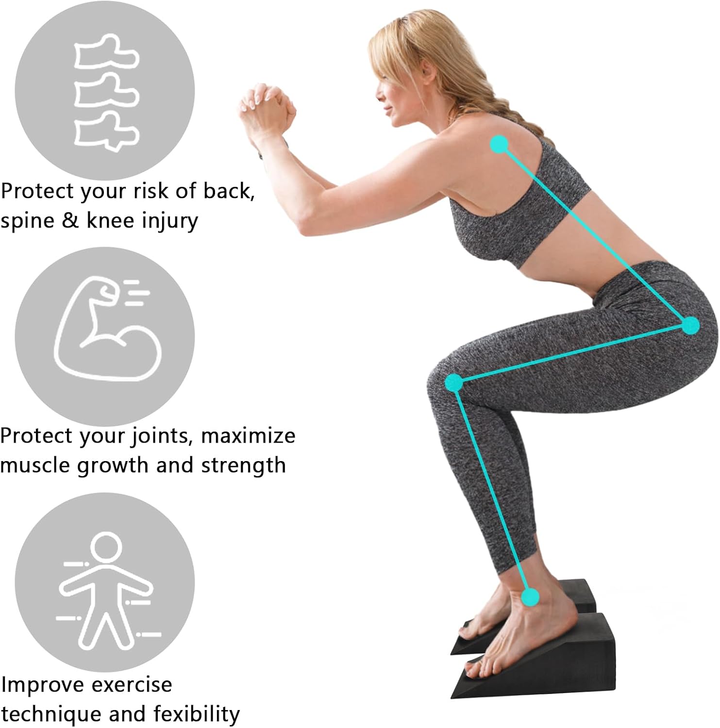 Yesland 2 Pcs Yoga Foam Squat Wedge Blocks, Professional Squat Ramp for Heel Elevated Squat, Lightweight Calf Stretcher Slant Board for Fitness, Squat, Push Up, Weightlifting - Image 4