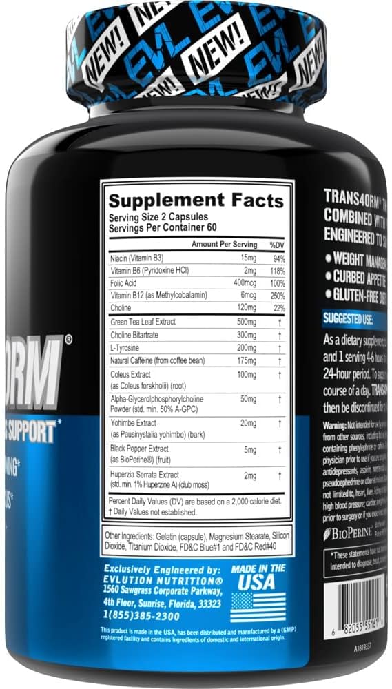 EVL Thermogenic Fat Burner Support - Fast Acting Weight Loss Energy and Appetite Support - Trans4orm Green Tea Supplement for Men and Women - 60 Servings - Image 5