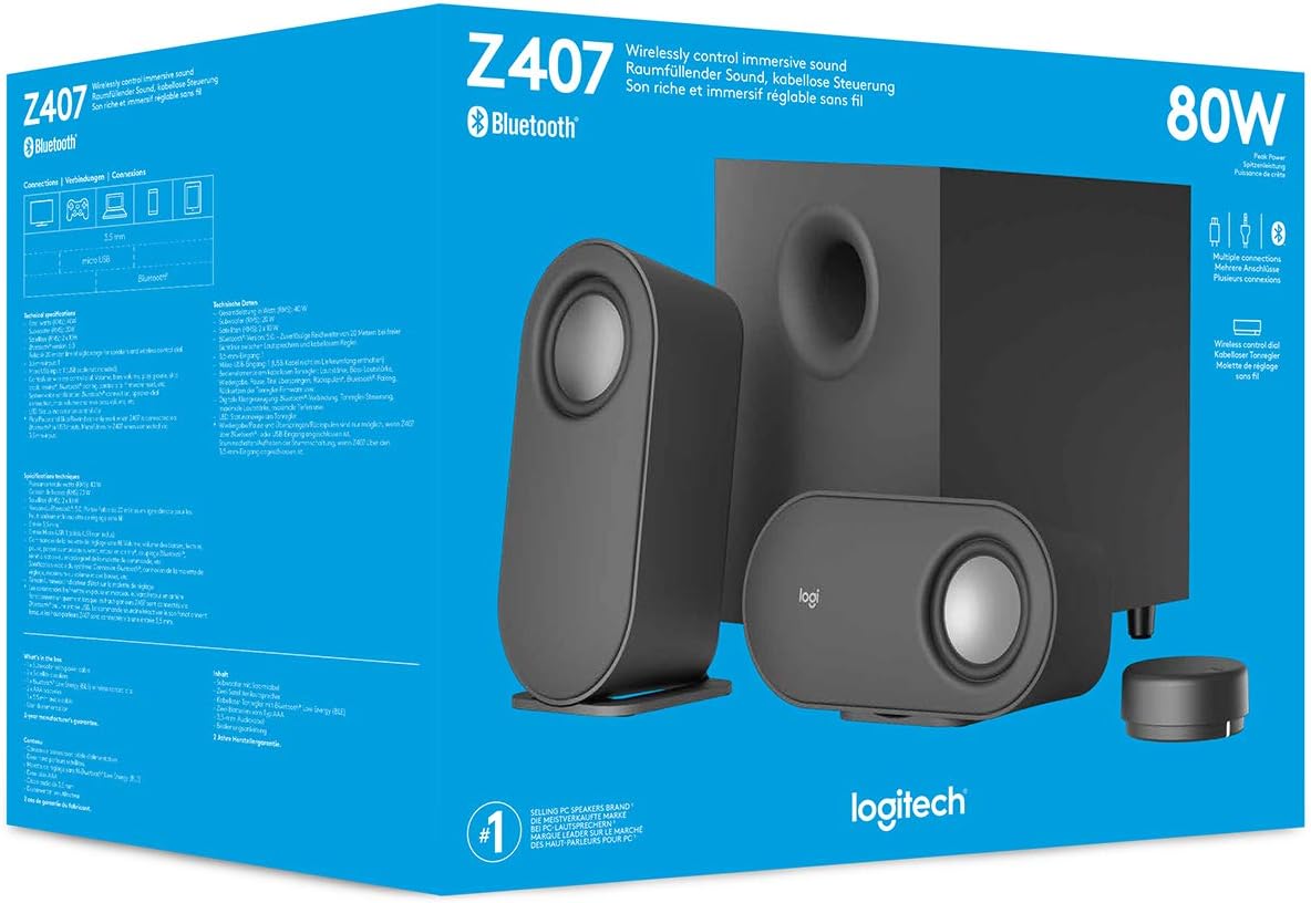Logitech Z407 Bluetooth Computer Speakers with Subwoofer and Wireless Control, Immersive Sound, Premium Audio with Multiple Inputs, USB Speakers, Black - Image 8