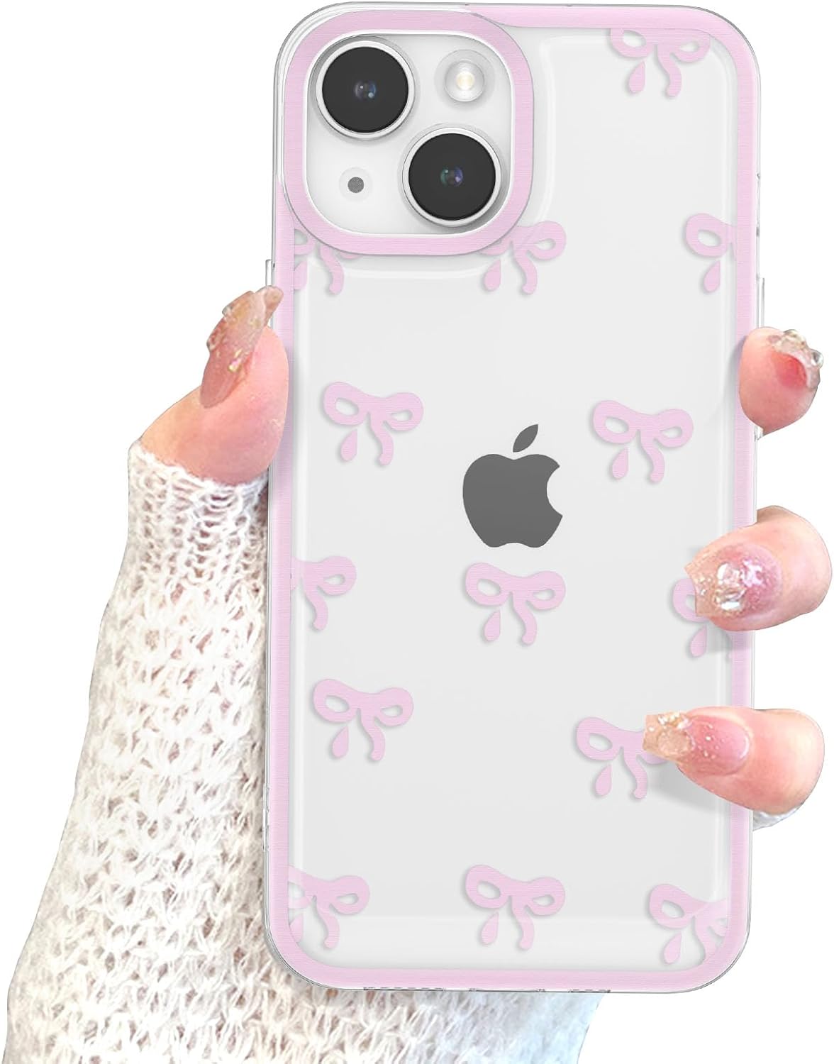 EYZUTAK Case for iPhone 13, Clear Cute Ribbon Bowknot Pattern Aesthetic Transparent Phone Case Raised Camera Protection Stylish Slim Soft Durable TPU Protective Cover for Women Girls - Pink - Image 9