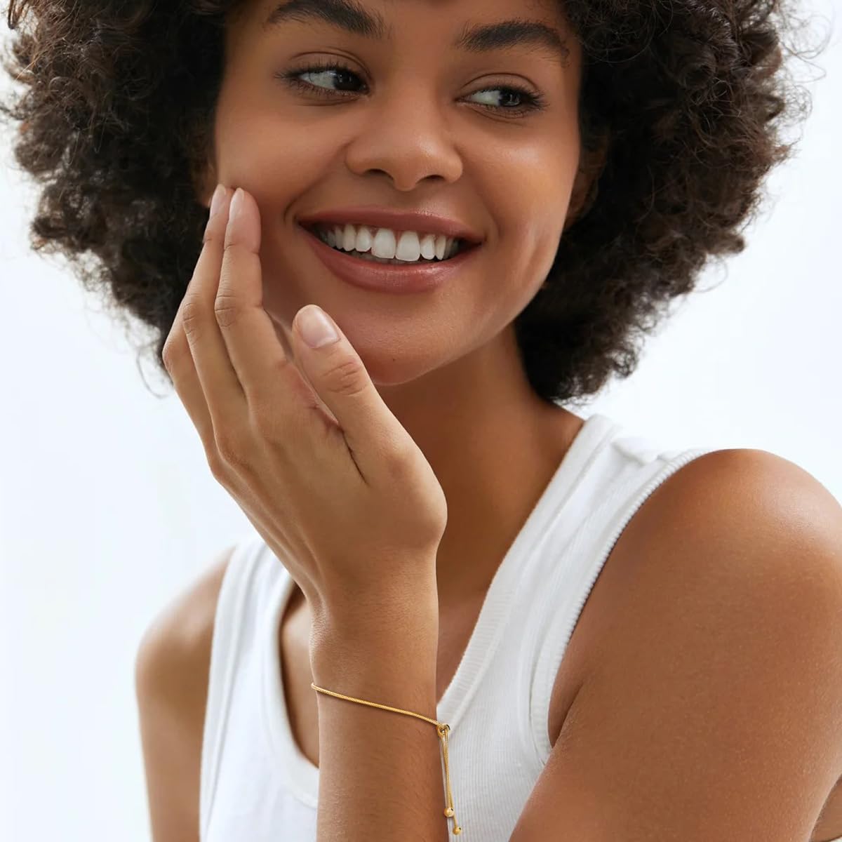 Yowivon Gold Plated Bracelets for Women Trendy Dainty Adjustable Bolo Bracelets Tennis Beaded Bracelet Tarnish Free Gold Plated Fashion Jewelry Gifts for Her - Image 5