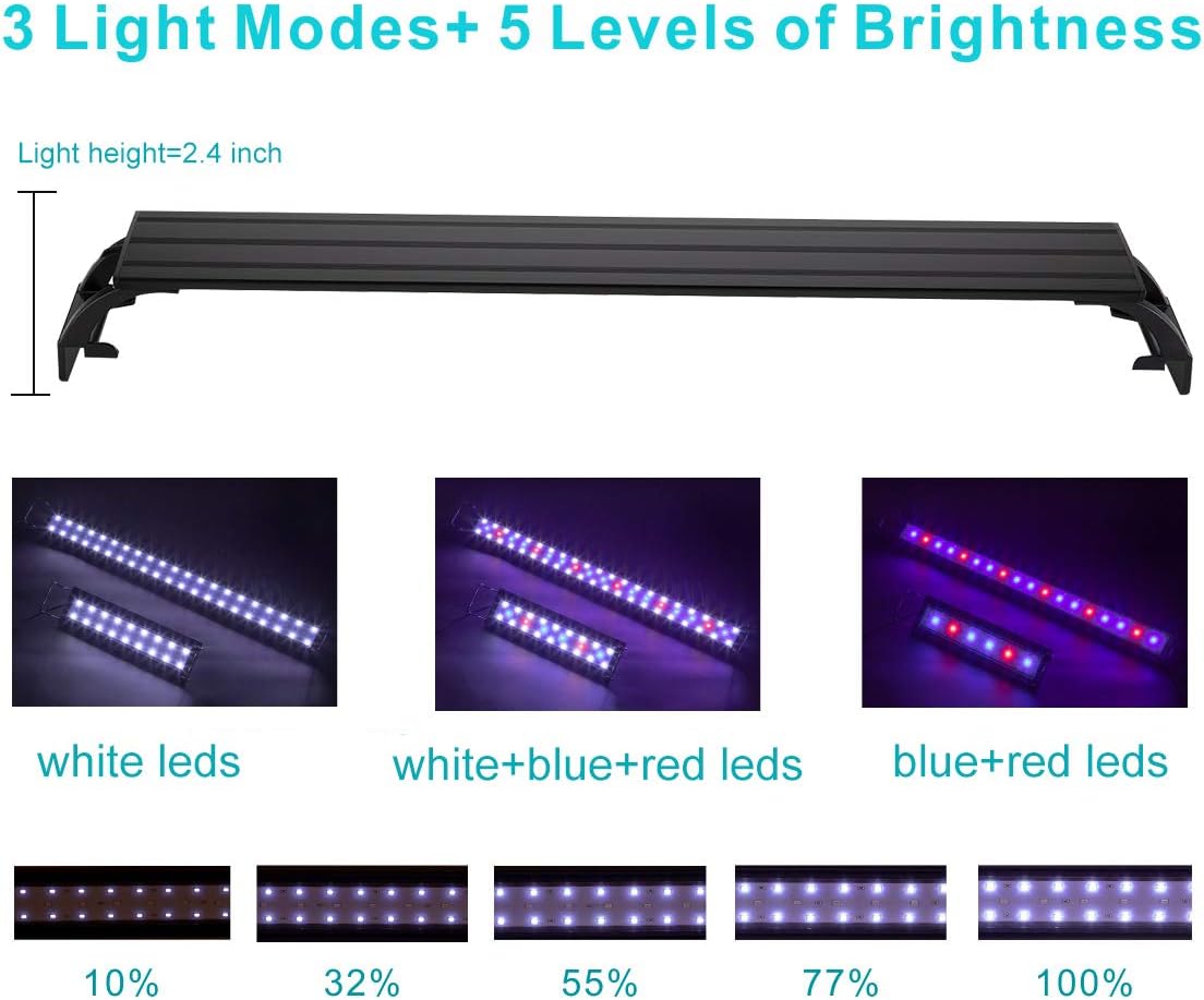 hygger 14W Full Spectrum Aquarium Light with Aluminum Alloy Shell Extendable Brackets, White Blue Red LEDs, External Controller, for Freshwater Fish Tank (18-24 inch) - Image 5