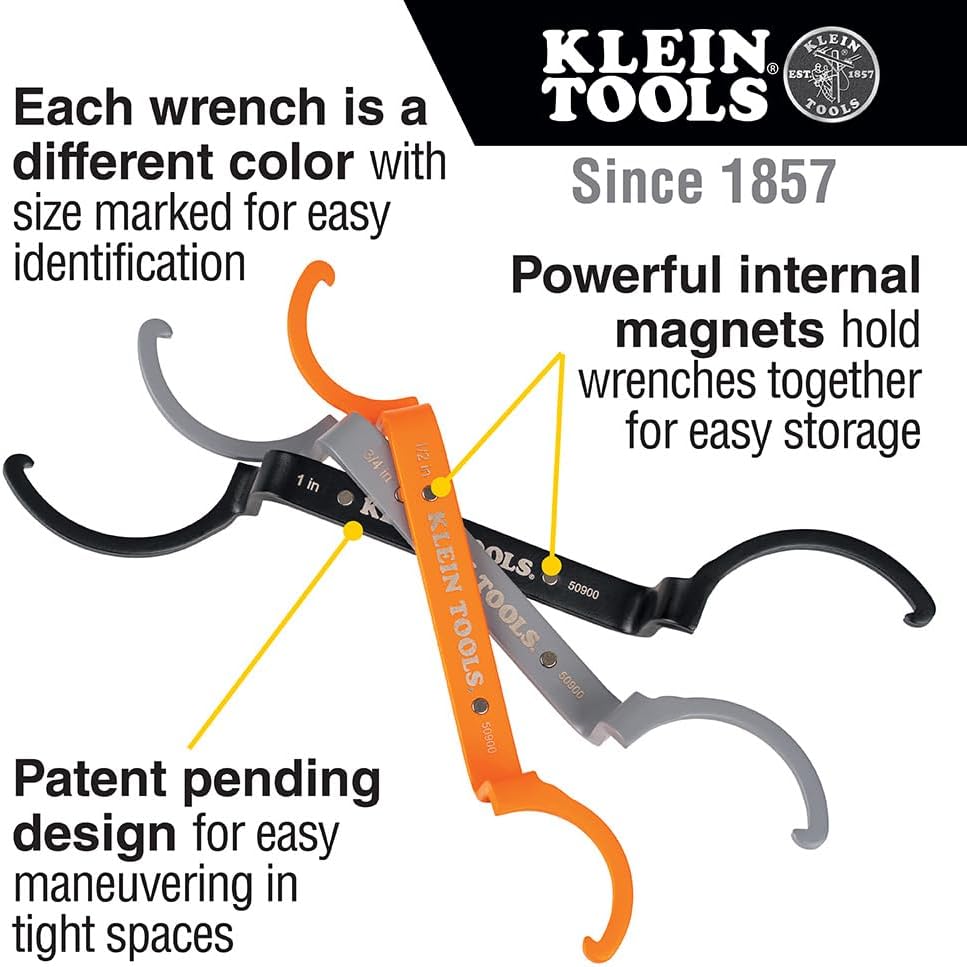 Klein Tools 50900R Conduit Lockout Wrench Set, Tighten and Loosen Locknuts in Tight Spaces, 1/2, 3/4 and 1-Inch, Offset Bends, 3-Piece - Image 3