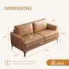 63" Faux Leather Loveseat Sofa, Mid-Century Modern Decor 2 Seater Love Seat Couches, Comfy Armrest Small Couch with Wood Grain Legs for Living Room Apartment, Tan Leather - Image 3