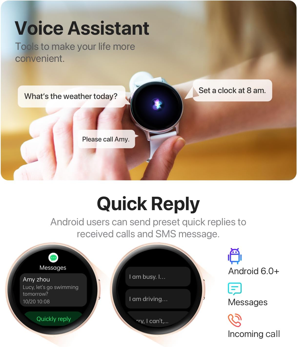 Smart Watch, HD Smartwatch for Men Women (Answer/Make Calls), Fitness Watch with 100+ Sport Modes, IP68 Waterproof/Heart Rate/Sleep Monitor, Activity Trackers for iOS/Android - Image 4