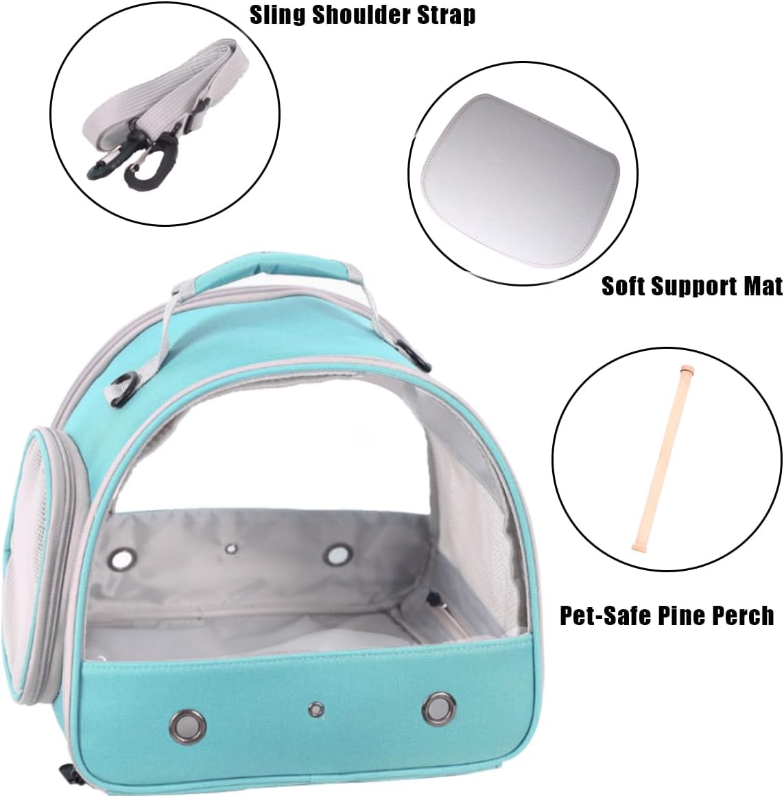 Small Bird Travel Cage Carrier, Portable Small Bird Parrot Parakeet Carrier with Standing Perch and Comfy Mat (NO Tray), Bird Carry Transport Bag for Vet Visit Shopping and Outdoor Adventure. - Image 4