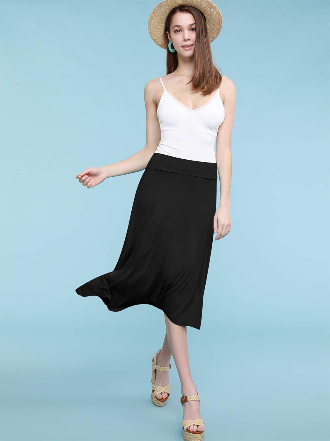 Lock and Love Women's Solid Ombre Lightweight Flare Midi Pull On Closure Skirt S-XXXL Plus Size - Image 6