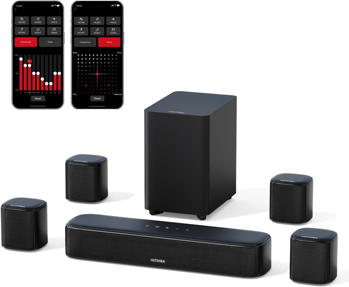 ULTIMEA 7.1ch Virtual Surround Sound Bar, Sound Bar for Smart TV with 4 Surround Speakers, Peak Power 330W, Surround Sound System for TV, App Control, TV Soundbar with Subwoofer, Opt/AUX/BT, Aura A40 - Image 2