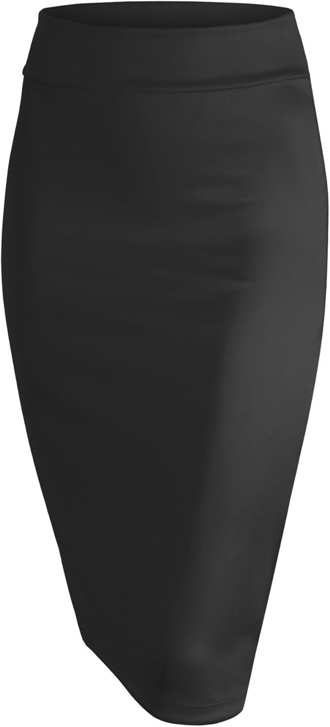 Made By Johnny Women's Premium Scuba Stretch High Waist Pencil Skirt Below Knee for Office Wear - Image 2