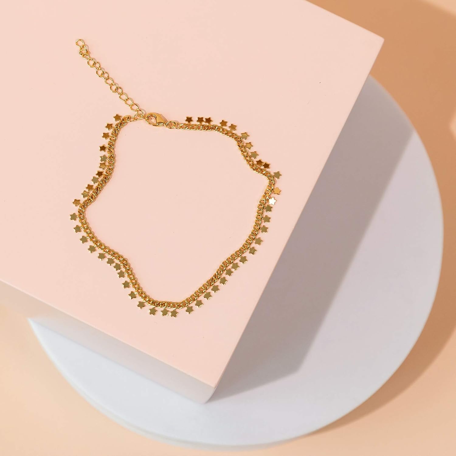 PAVOI 14K Gold Plated Charm Link Chain Anklets for Women | Dainty Cubic Zirconia Boho Dot Evil Eye Star Station Solitaire Pearl Beaded Festival Adjustable Gold Anklets - Image 5