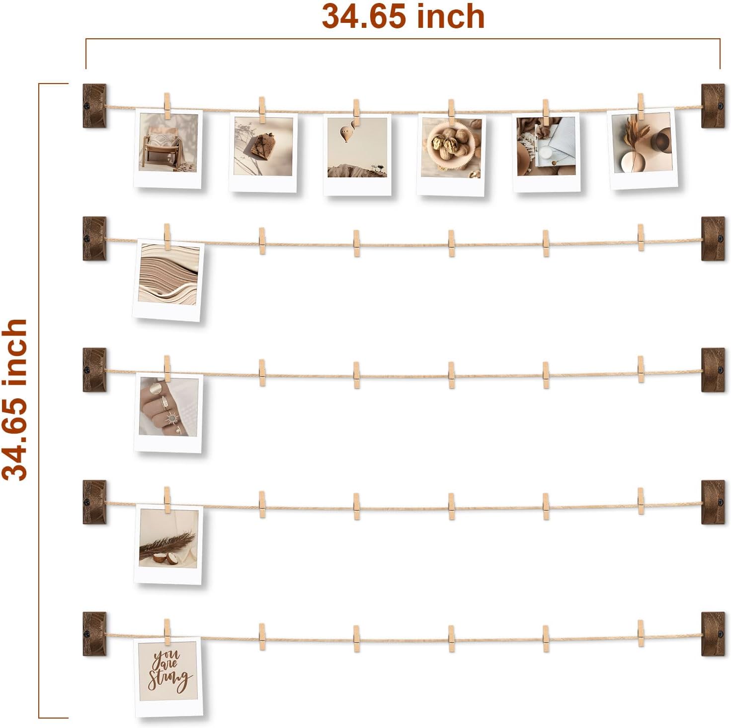 Emfogo Picture Frames Collage Wall Decor Photo Frame Collage Picture frames with 30 Clips Wall Decor Walnut - Image 5