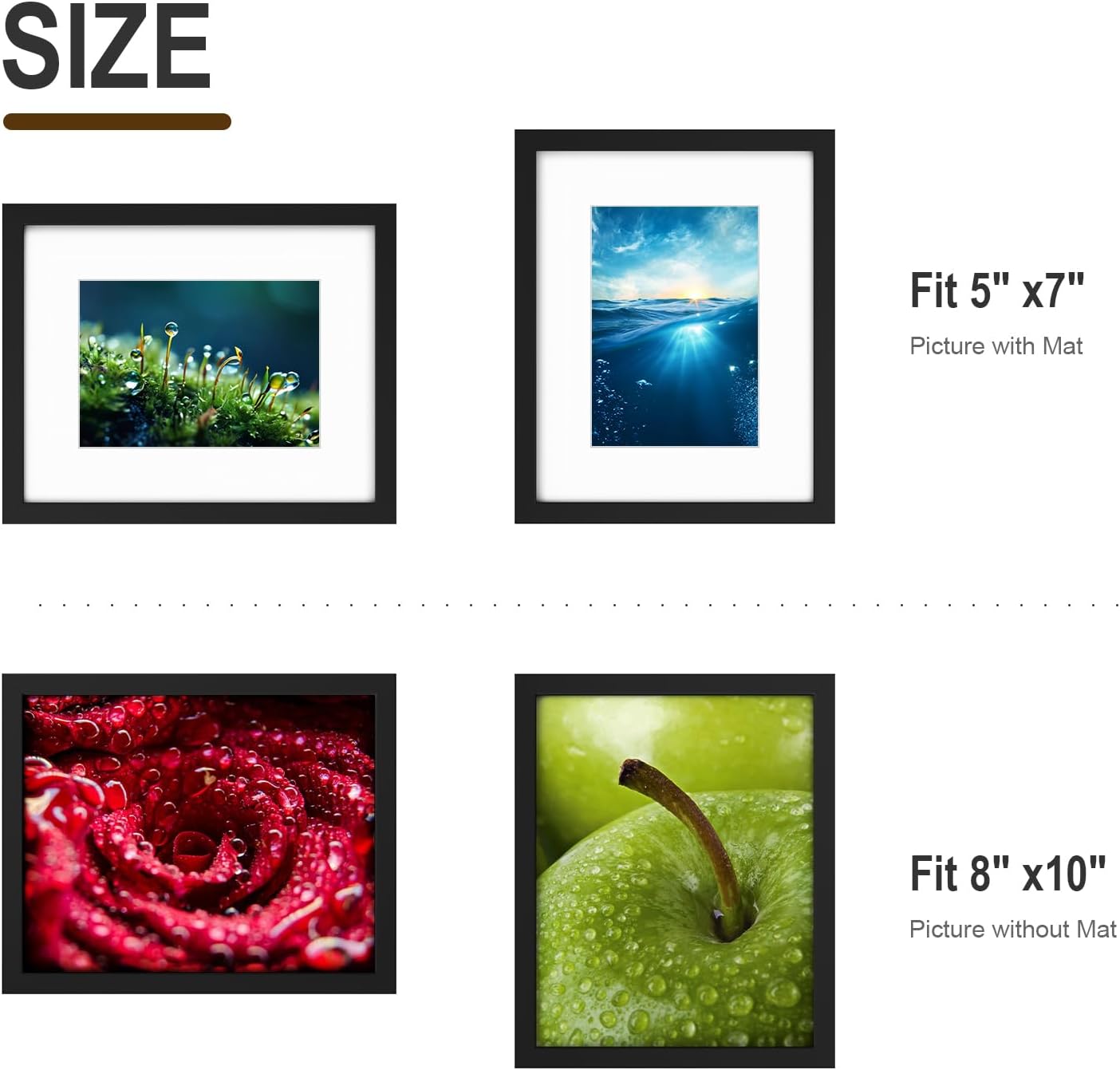 8x10 Picture Frame, 5x7 with Mat or 8x10 Without Mat, Minimalist Style Photo Frame with Plexiglass Cover for Wall & Tabletop Display, Black - Image 4