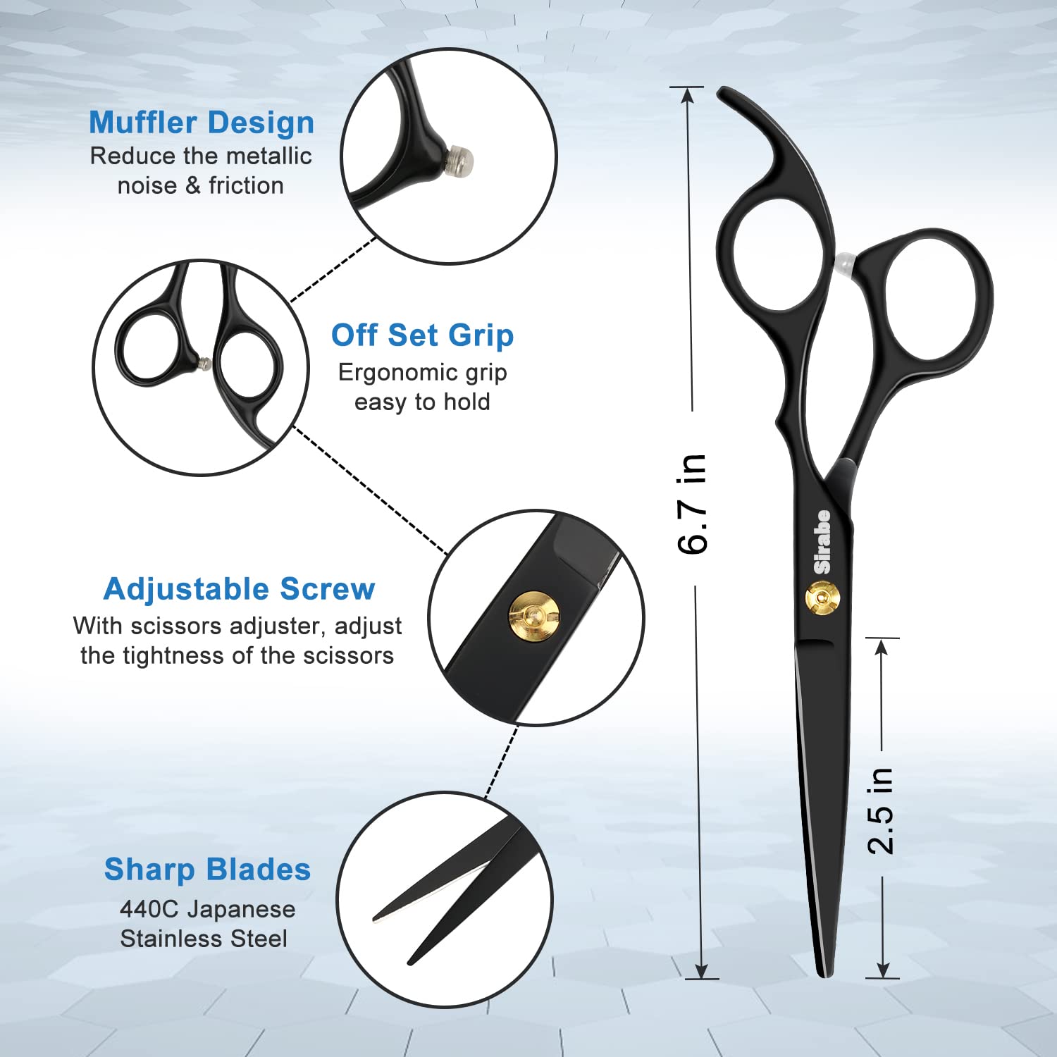 Sirabe 10 PCS Hair Cutting Scissors Set, Professional Haircut Scissors Kit with Cutting Scissors, Thinning Scissors, Comb, Cape, Clips, Black Hairdressing Shears Set for Barber, Salon, Home - Image 3