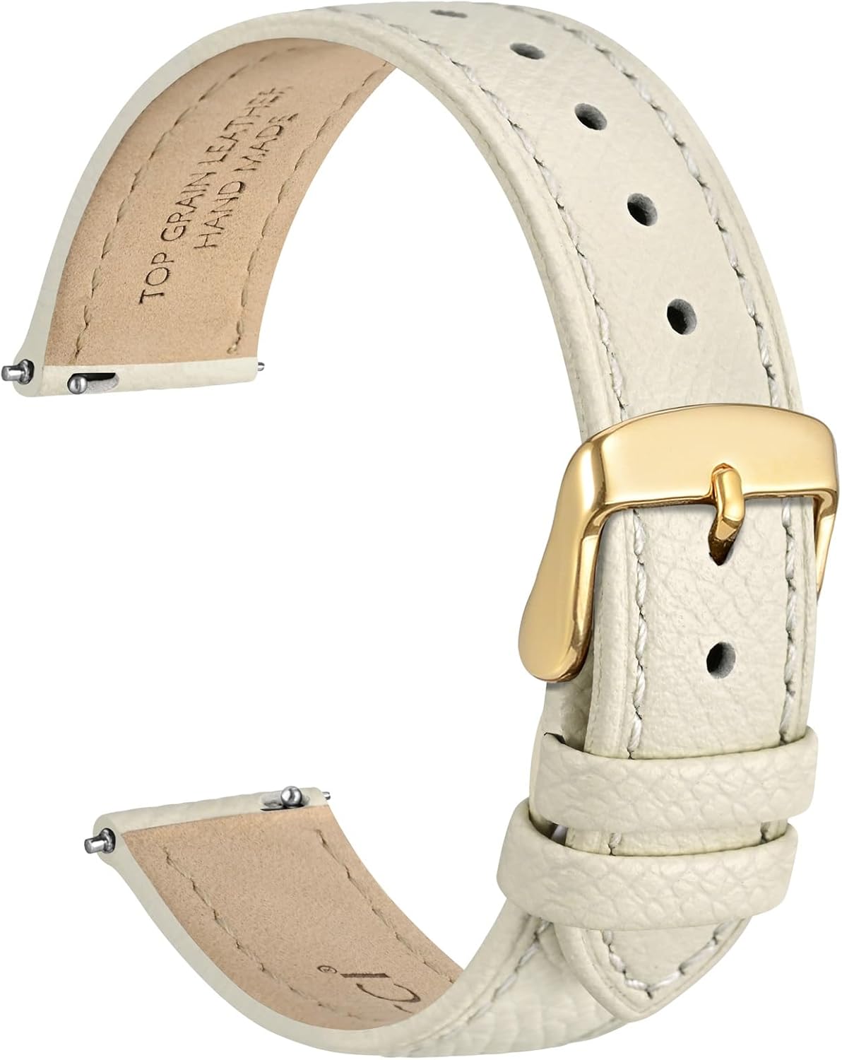 WOCCI 12mm Grace Watch Band for Ladies, Top Grain Leather, Quick Release Replacement Strap with Gold Buckle (Beige) - Image 2