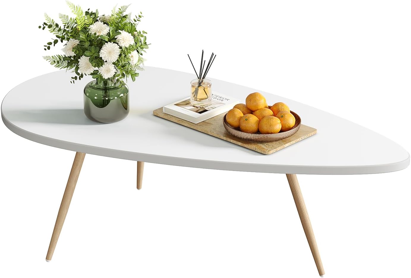 SAYGOER Modern Coffee Table White Oval Coffee Tables for Living Room Simple Center Table for Small Space Home Office Easy Assembly 22.2" D x 42.5" W x 17.1" H, White - Image 2