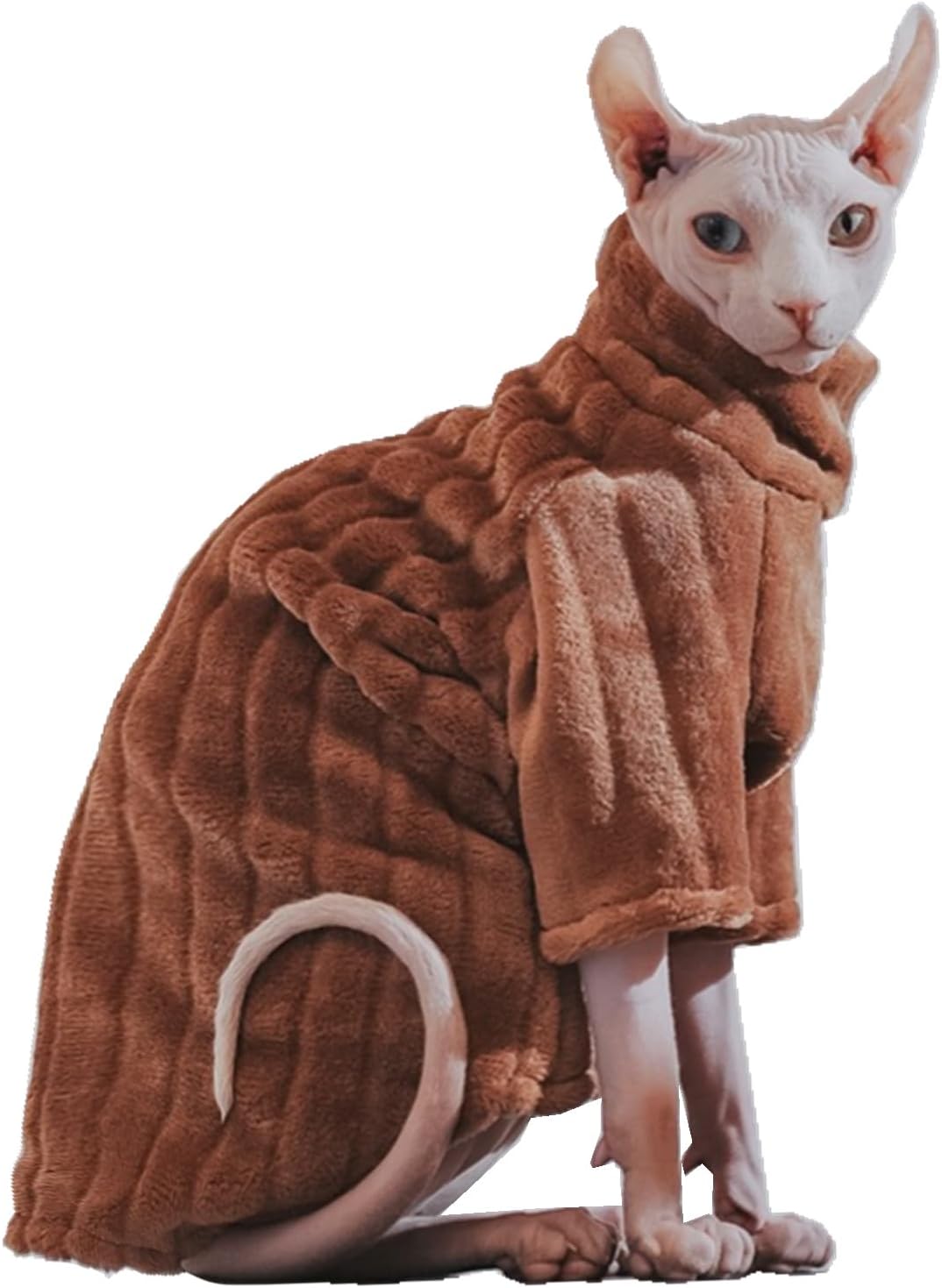Turtleneck Sweater for Sphynx Cat Soft Coral Fleece Cat Clothes Thick Winter Warm Outfit Coat for Hairless Cats and Small Dogs Apparel with Sleeves (M (5-7 lbs), Brown) - Image 2